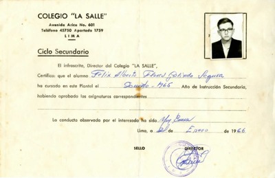 Certificado de conducta en el Colegio La Salle de Alberto Flores Galindo