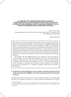 El control de convencionalidad: alcances y características. Algunos  aspectos de su aplicación en la práctica del Tribunal Constitucional  peruano y de la Corte Interamericana de Derechos Humanos